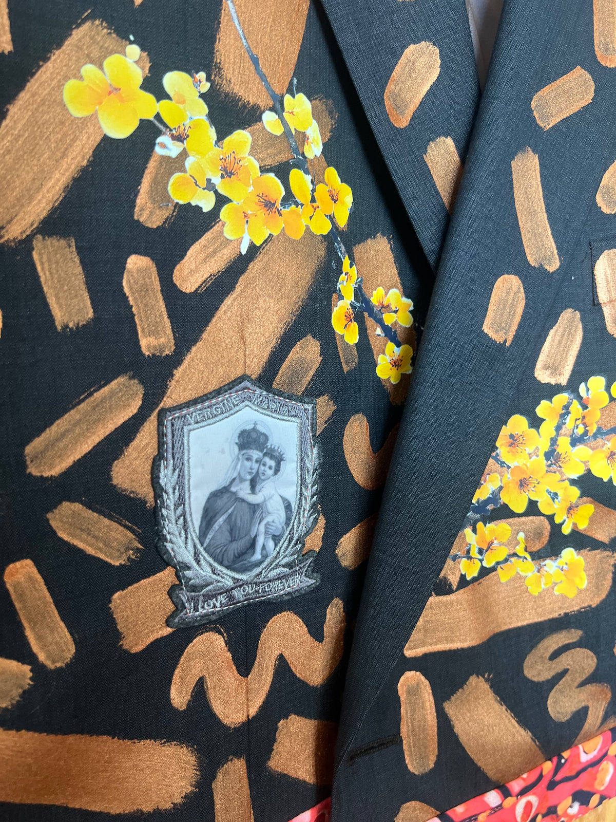 Upcycled Blazer Jacket with Pins, Patches & Artwork by Snacks