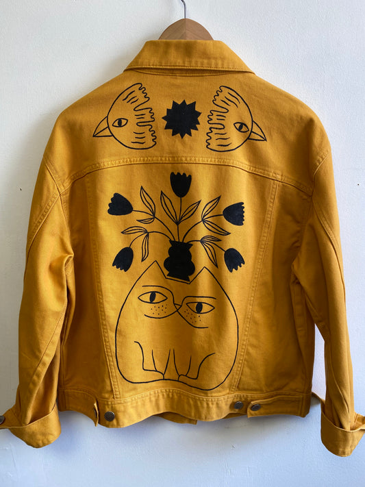 Illustration Reclaimed Mustard Yellow Denim Jacket Hand Painted by Anna Soba