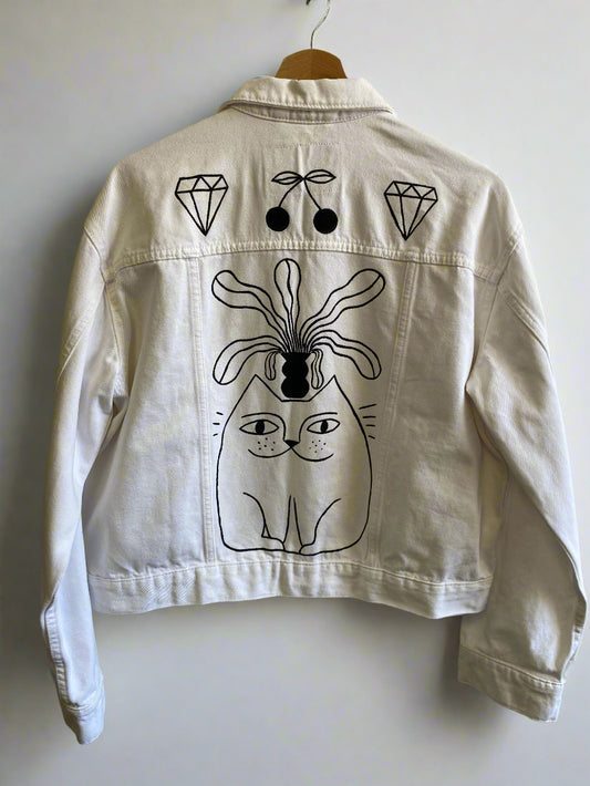 Reclaimed White Denim Jacket Hand Painted by Anna Soba