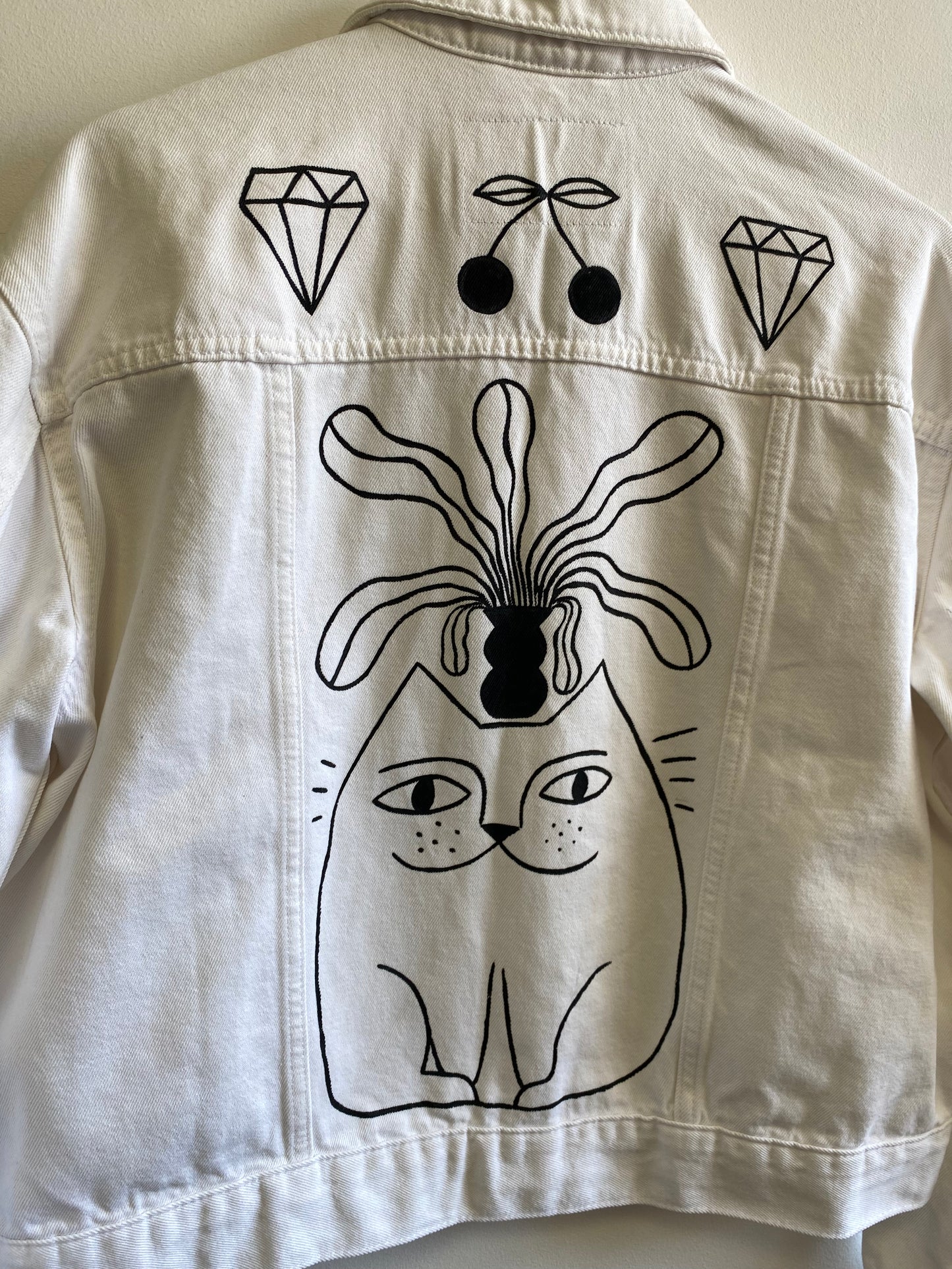 Reclaimed White Denim Jacket Hand Painted by Anna Soba