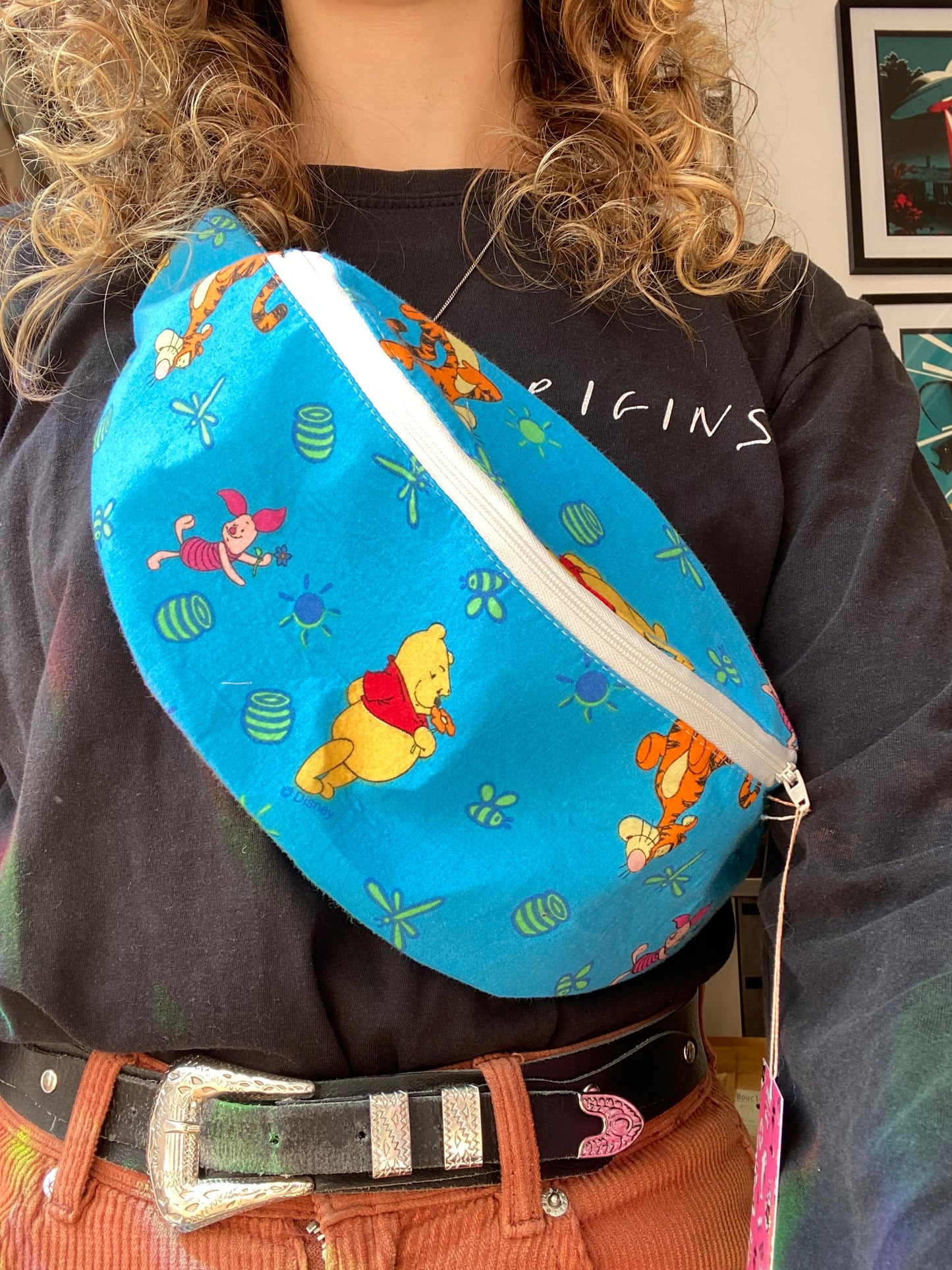 Reworked Duvet Cover Cartoon blue bumbag by Silly Girl Club