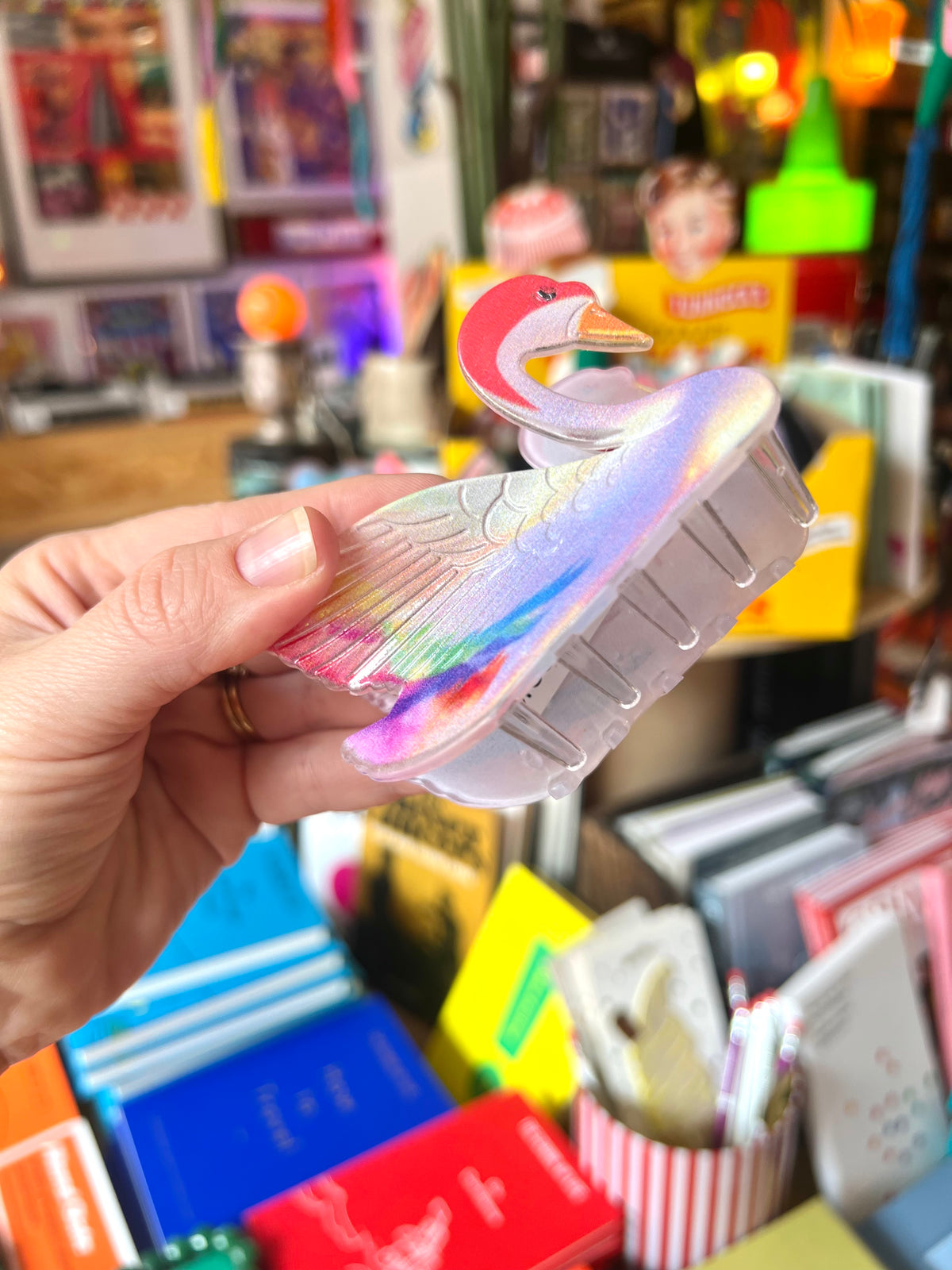 Rainbow Swan Acrylic Hairclip