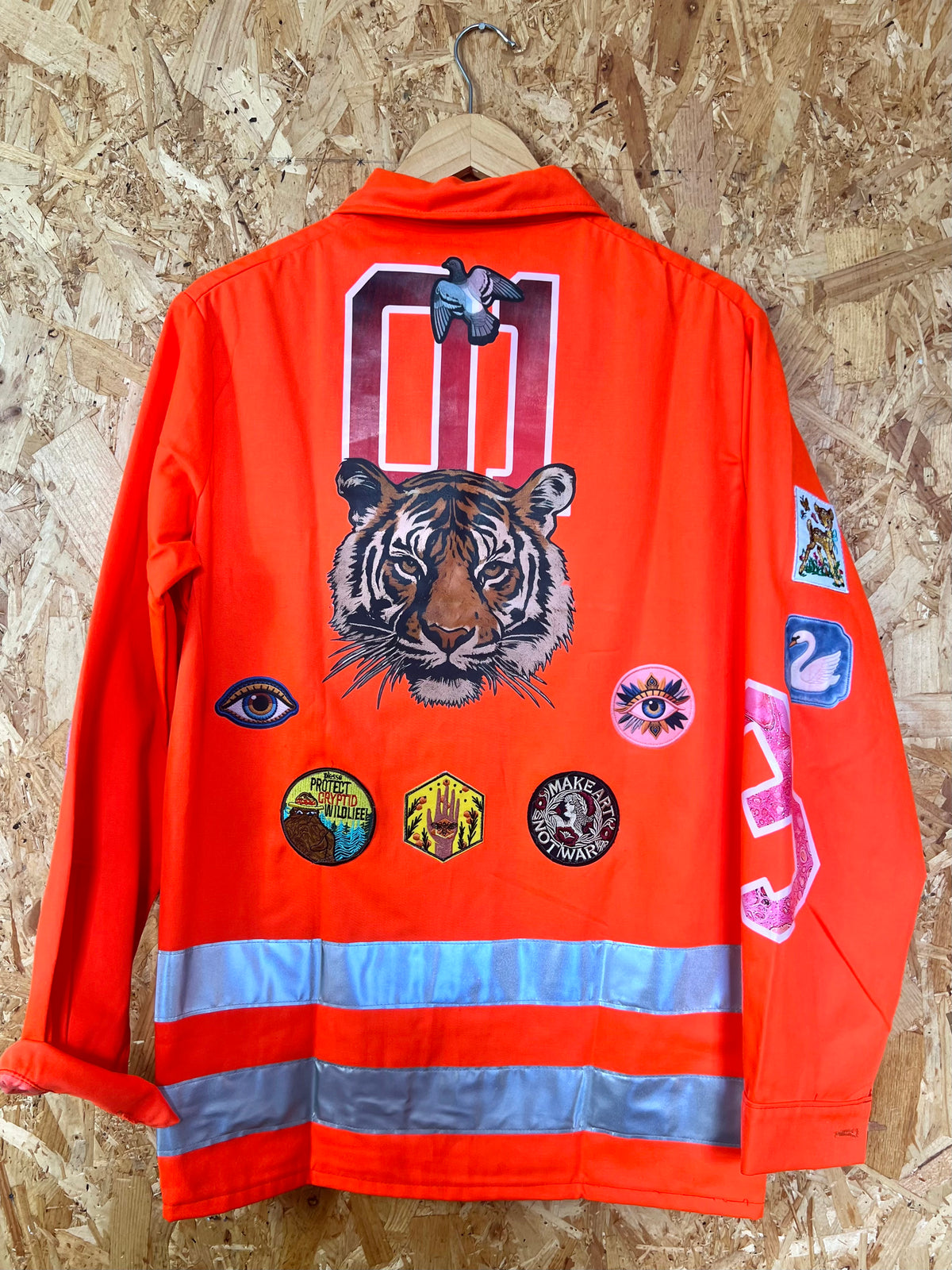 Reworked Vintage Neon Orange Jacket With Patches And Pins By Relab