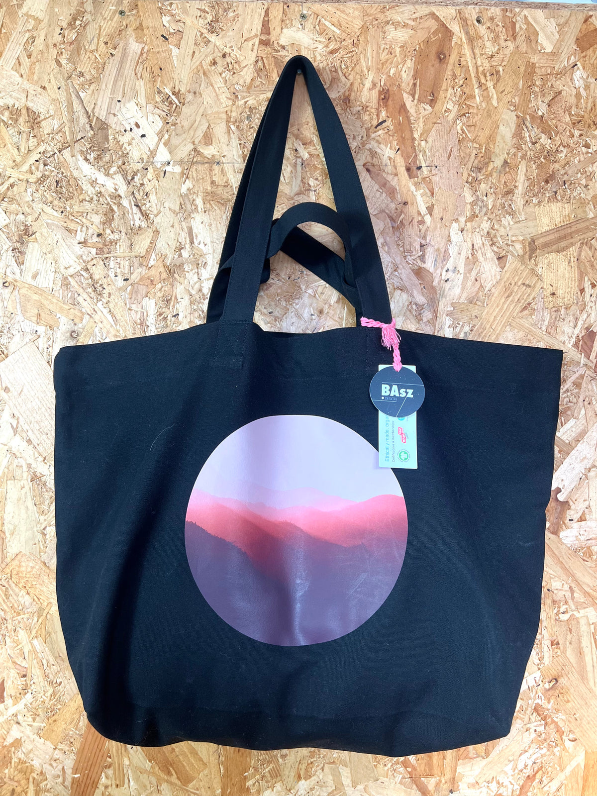 Big Canvas Black Shopping Bag With Artwork