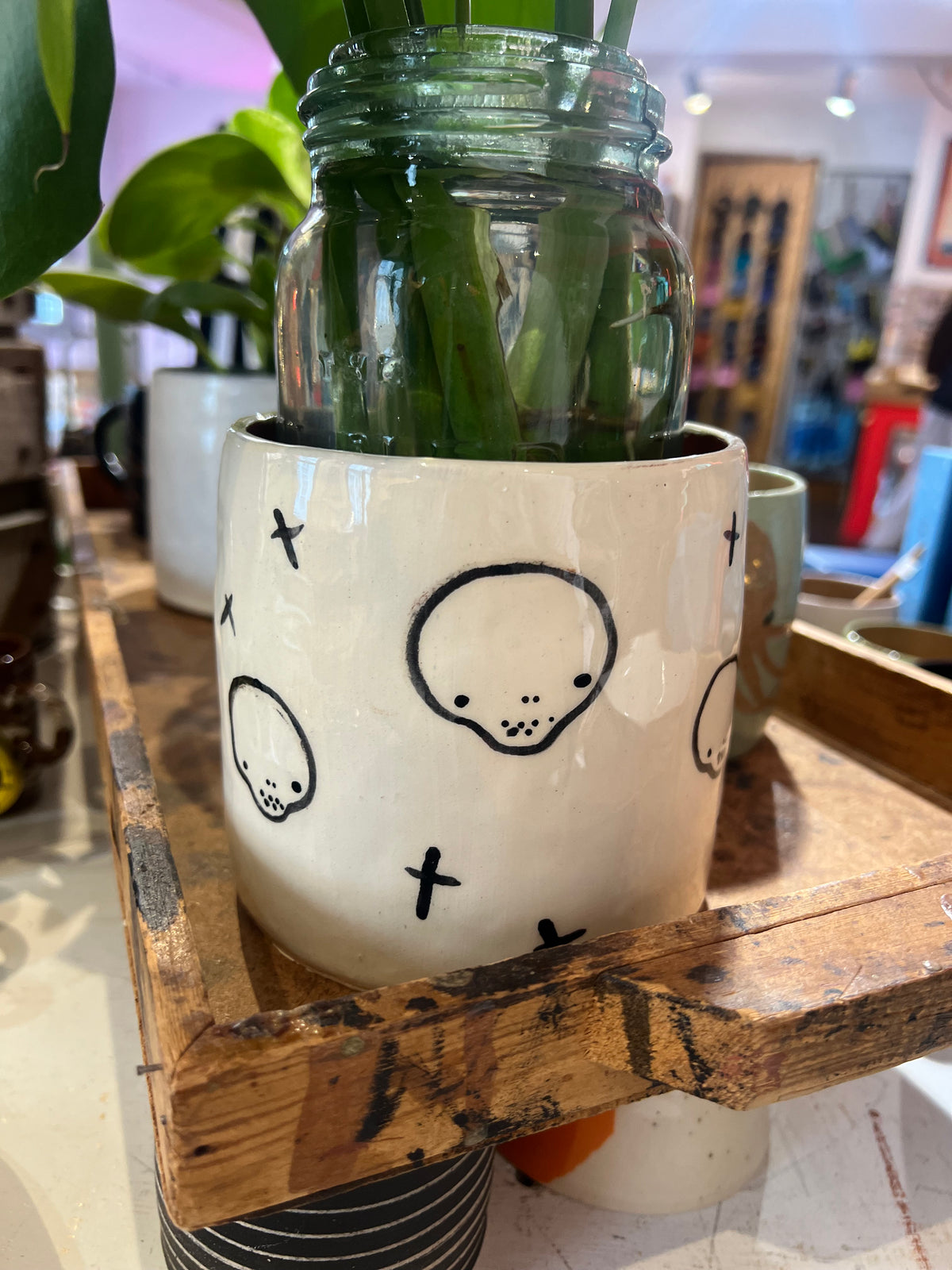 Handmade earthenware skull plant pot by REBECCA EDELMANN Ceramics