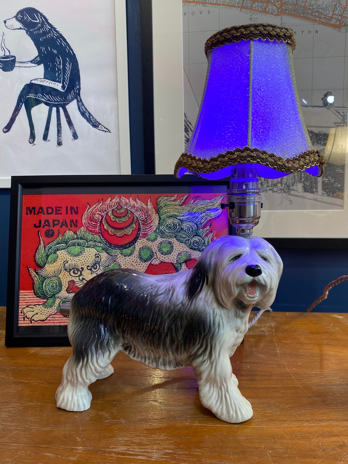 Vintage Long-Haired Dog Handmade Lamp by Lost and Foundry