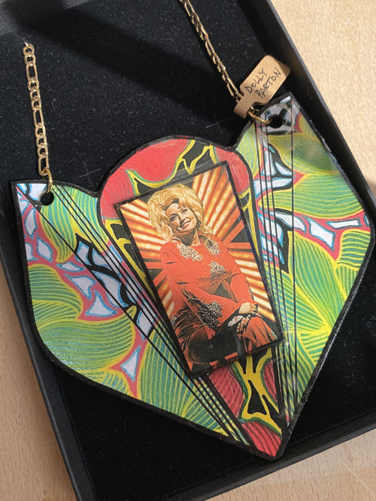 Dolly Parton one of a kind hand painted green Necklace by KIKI Na Art