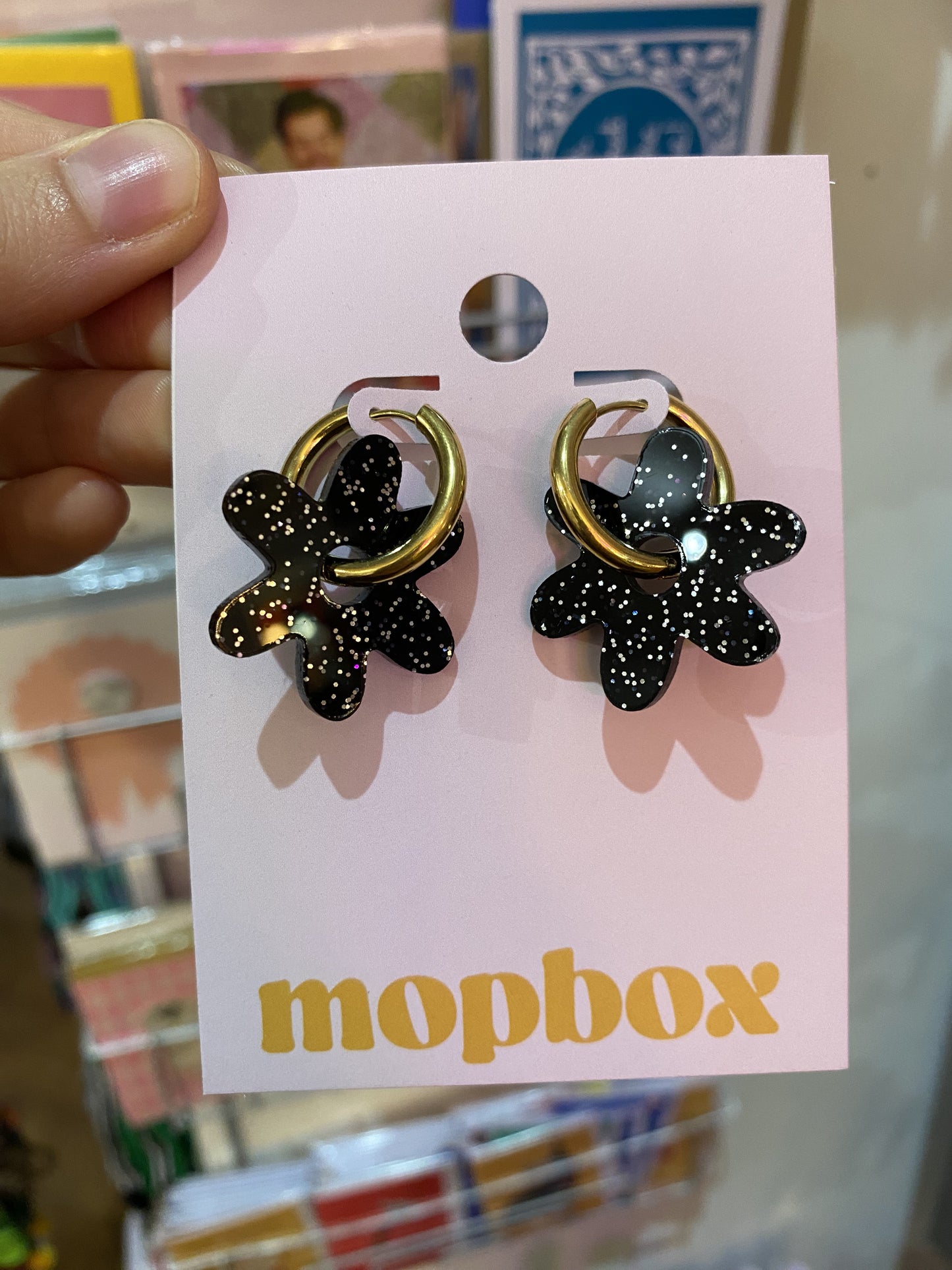 Flower Hoops - Midnight Party - Everyday Glitter Earrings by Mopbox