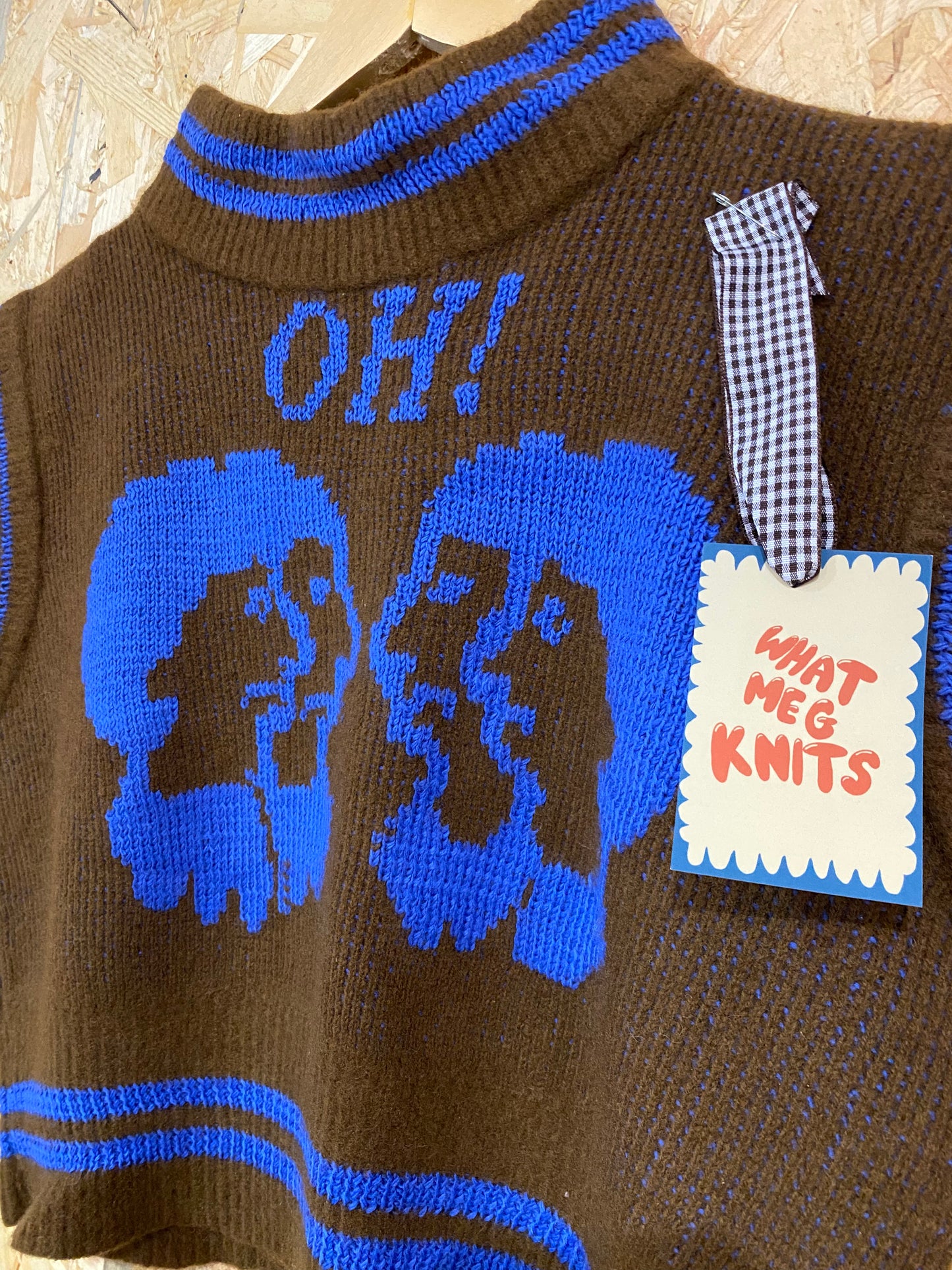 'OH' BROWN/BLUE knitted SWEATER by WhatMegKnits