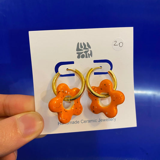 Orange Flower Hoops Ceramic Earring by Lili Toth