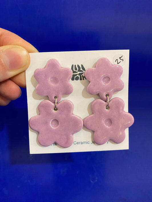 Purple Flower Handmade Ceramic Earring by Lili Toth