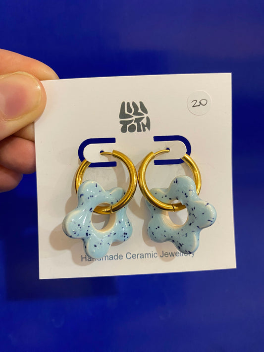 Light blue Flower Hoops Ceramic Earring by Lili Toth