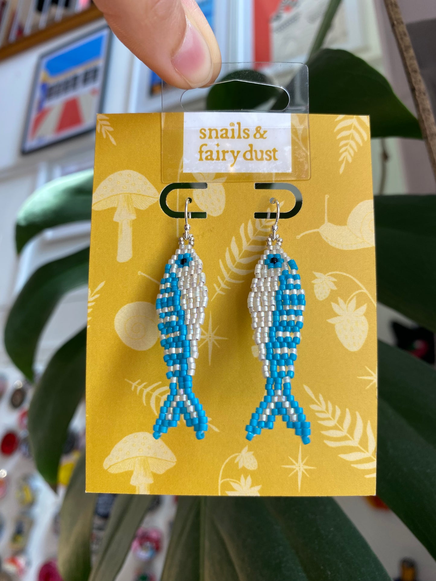 Blue Fish Beaded Earring by Snails & Fairy Dust