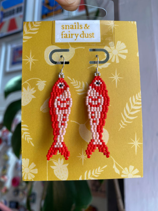 Red Fish Beaded Earring by Snails & Fairy Dust