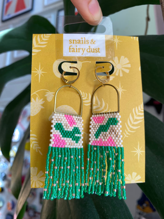 Green Square Beaded Earring by Snails & Fairy Dust