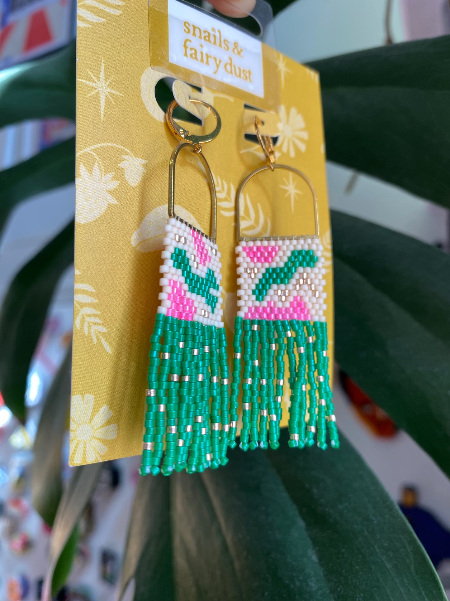 Green Square Beaded Earring by Snails & Fairy Dust