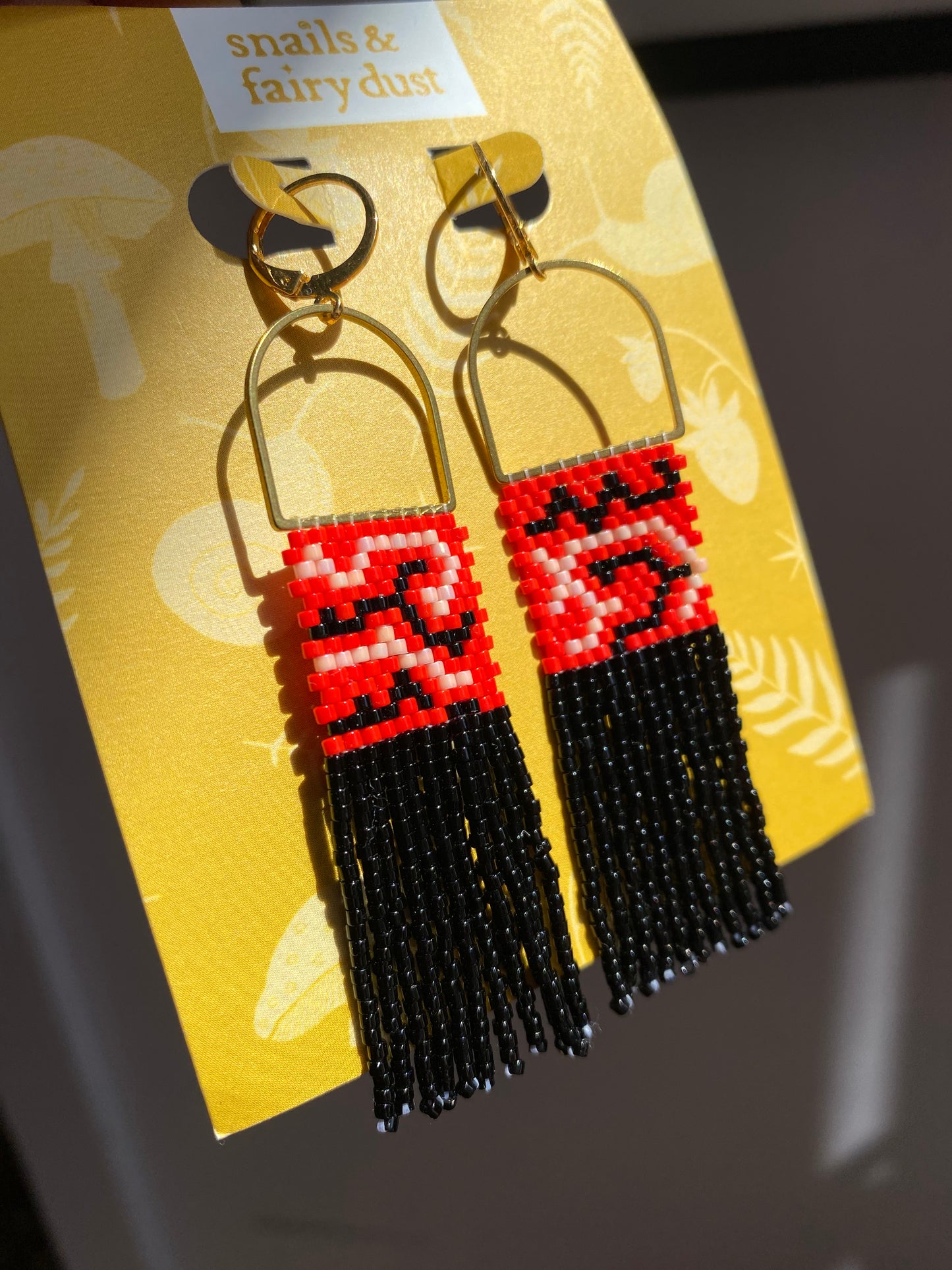 Red Square Beaded Earring by Snails & Fairy Dust