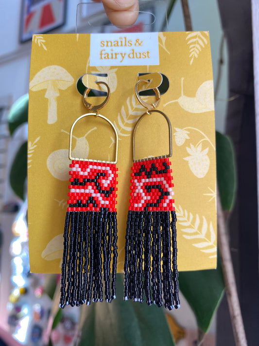 Red Square Beaded Earring by Snails & Fairy Dust