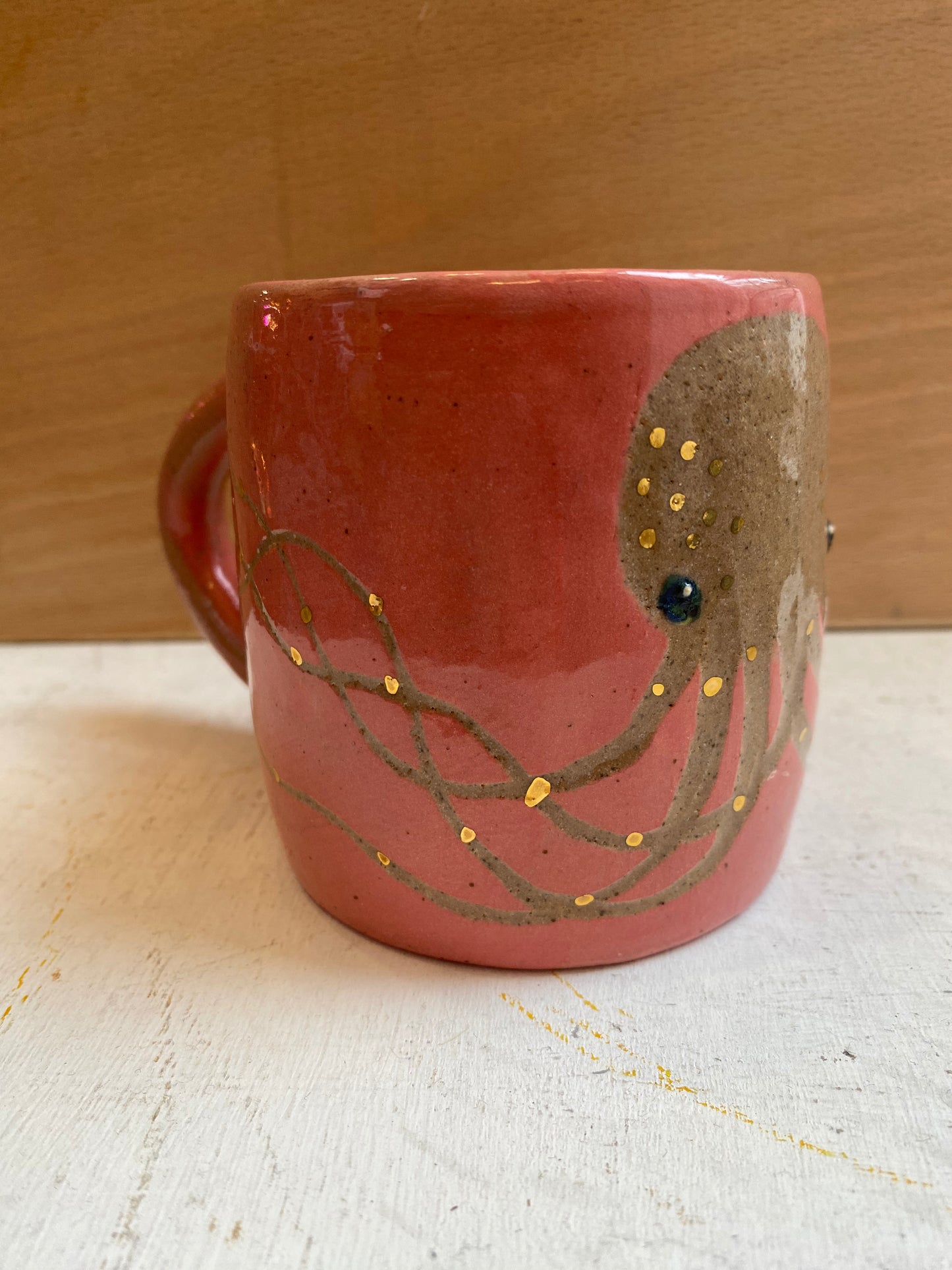 Octopus with real gold detail ceramic stoneware Orange mug by REBECCA EDELMANN Ceramics (Copy)