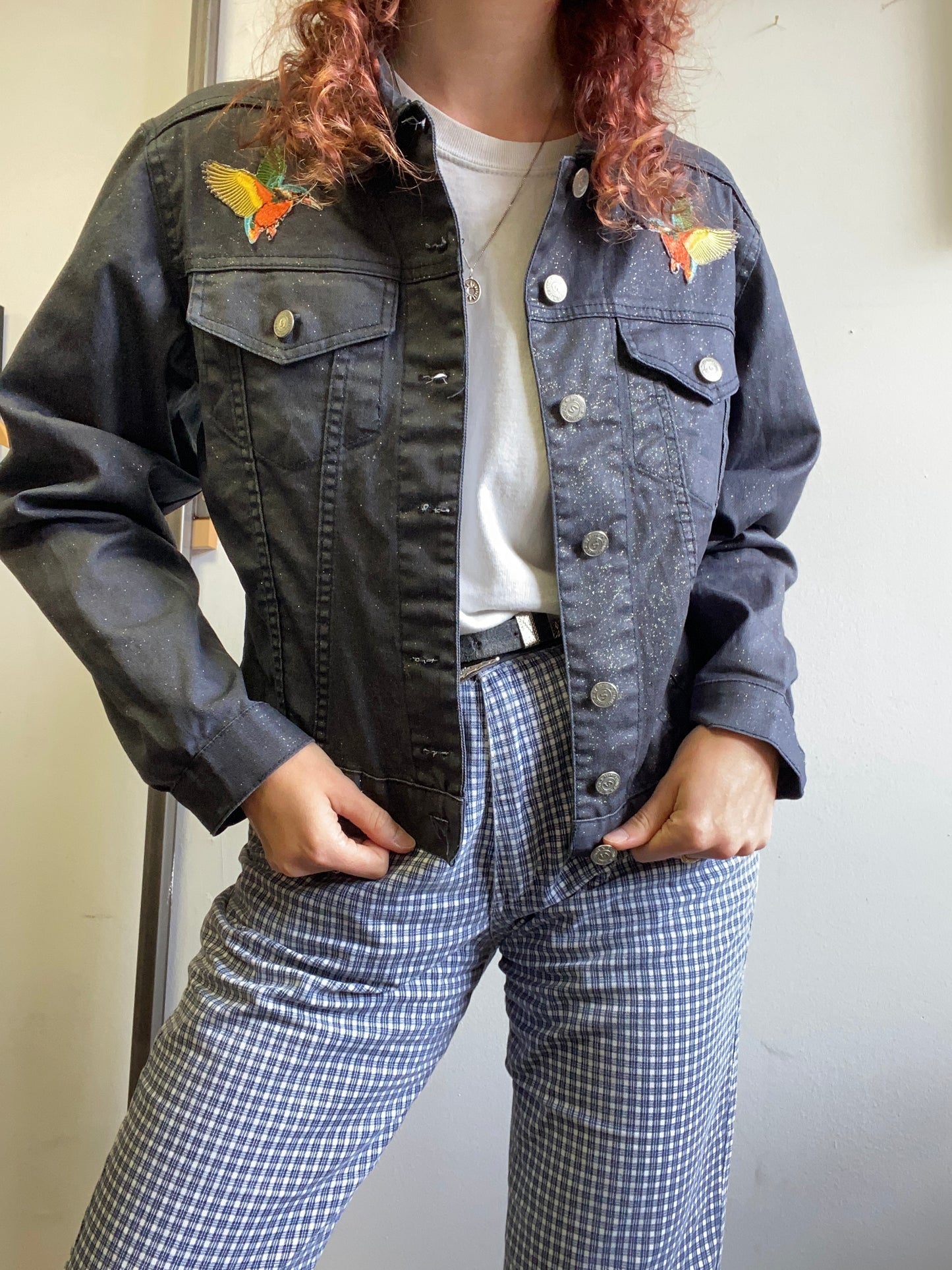 Upcycled Vintage black glittery Denim Jacket by Snacks