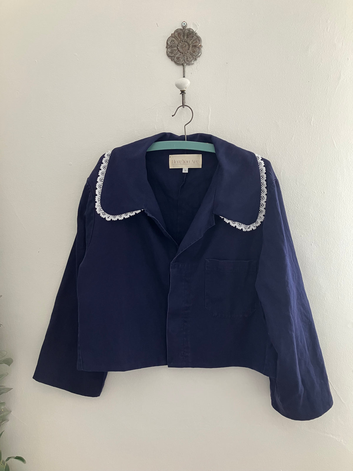 Reworked Navy Peter Pan Collar Jacket By Here You Are