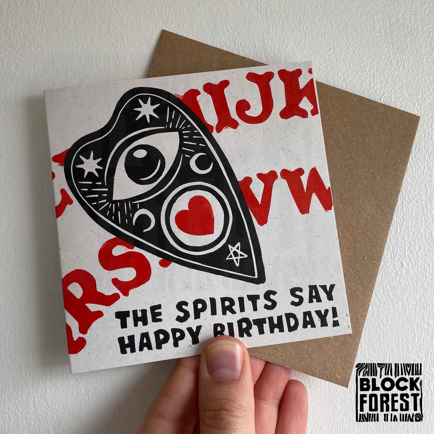 The Spirits Say Happy Birthday - Handprinted Linocut Greetings Card by Blockforest