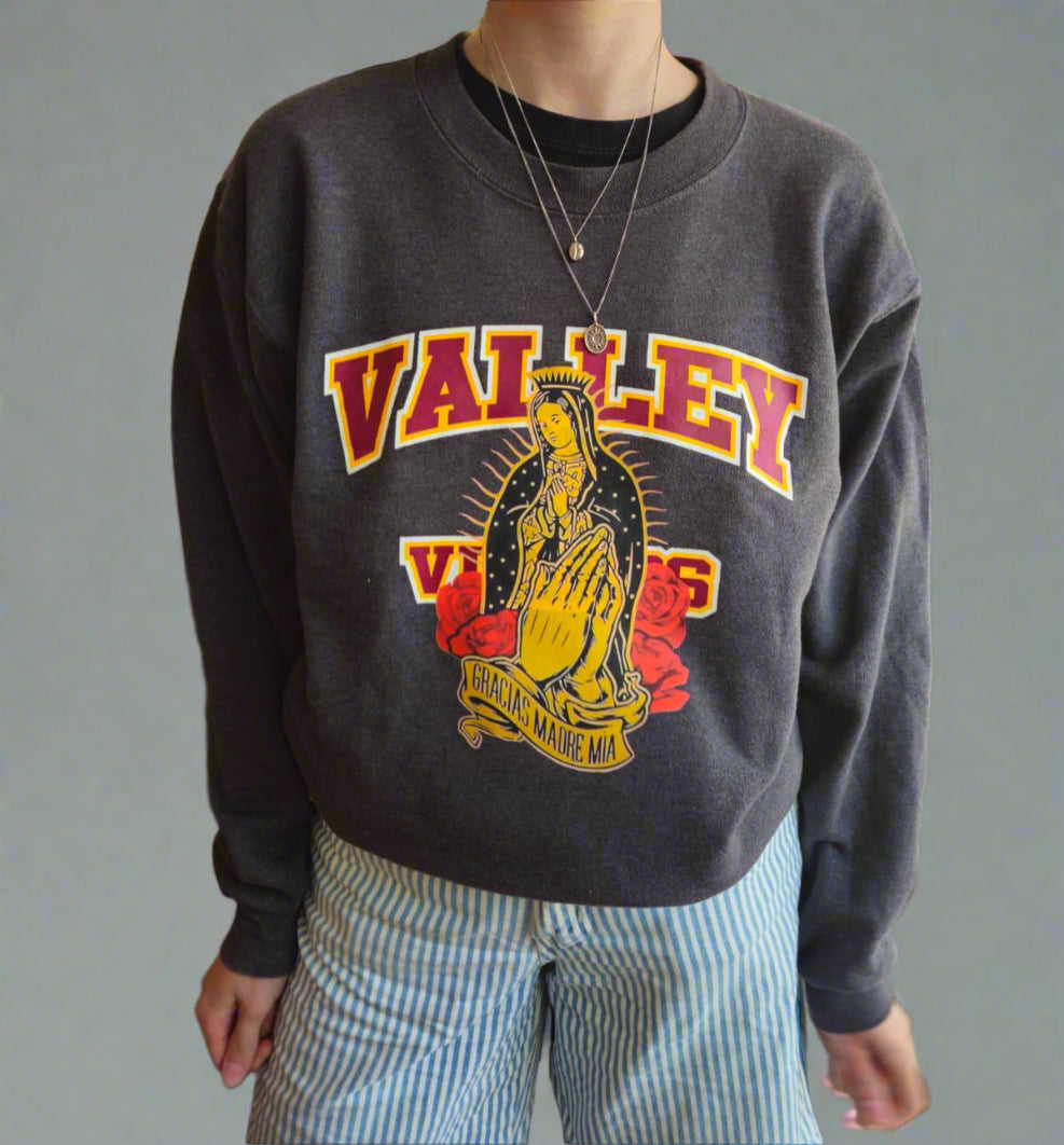 Upcycled Vintage Virgin Mary Dark Grey Jumper by Snacks