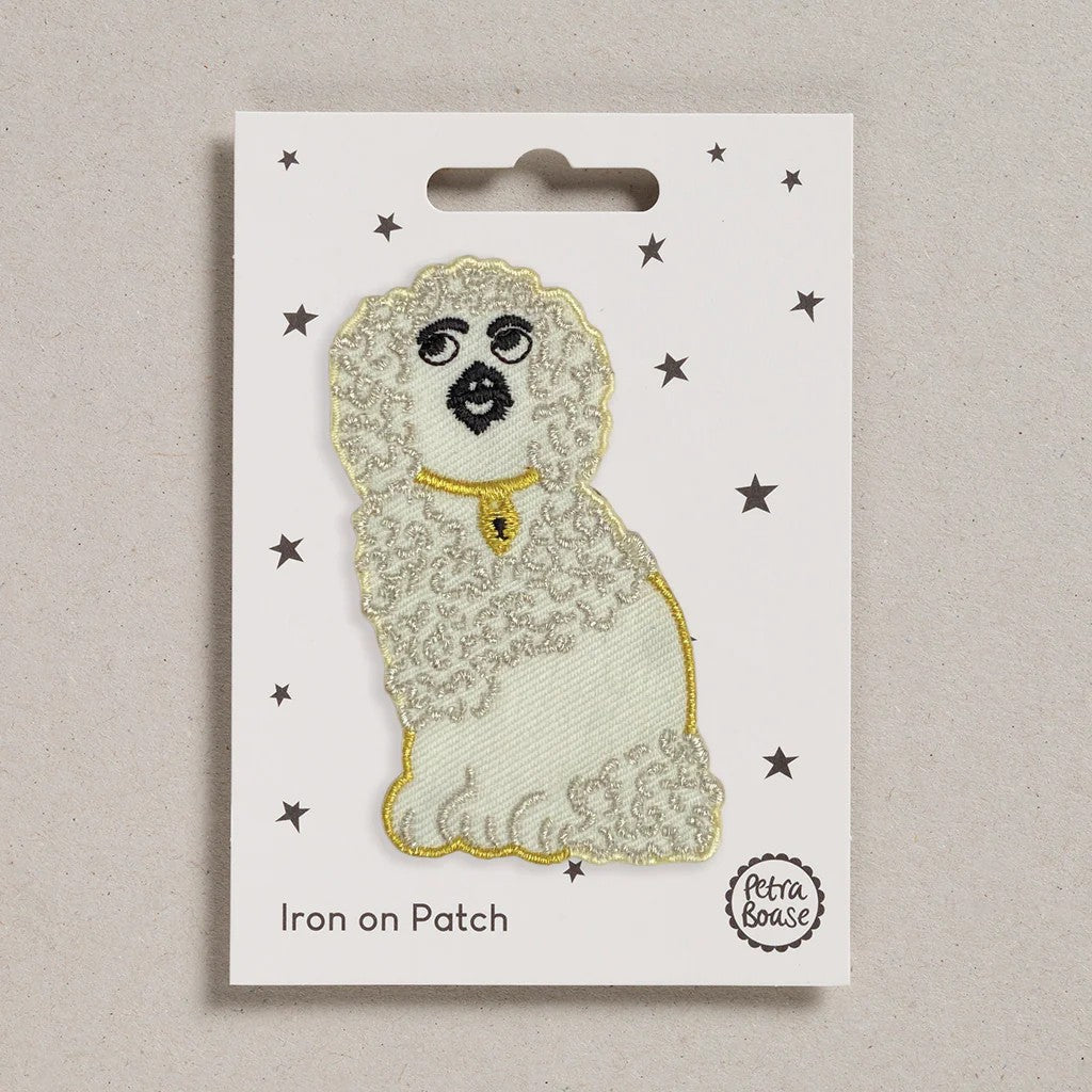 White Wally Dog Iron on Patch By Petra Boase