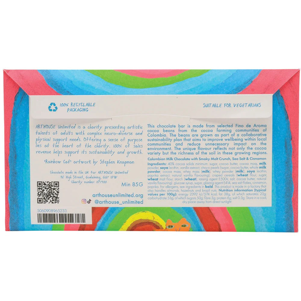 Rainbow Cat, Milk Chocolate Bar with Smoky Malt Crunch, Sea Salt & Cinnamon by ARTHOUSE