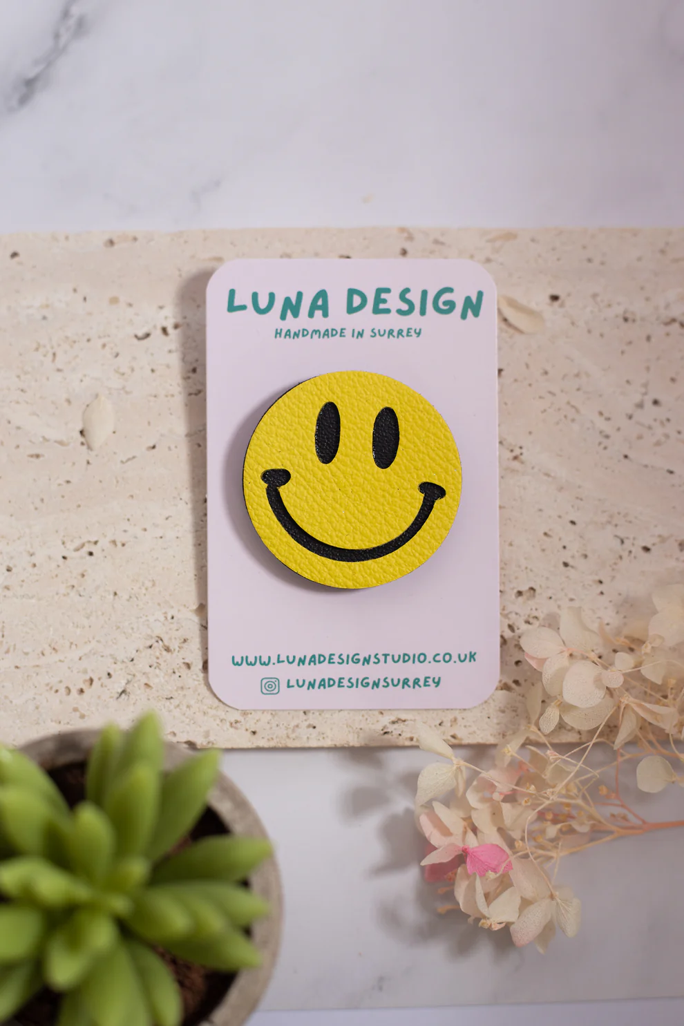 Smiley Brooch Yellow by Luna Design