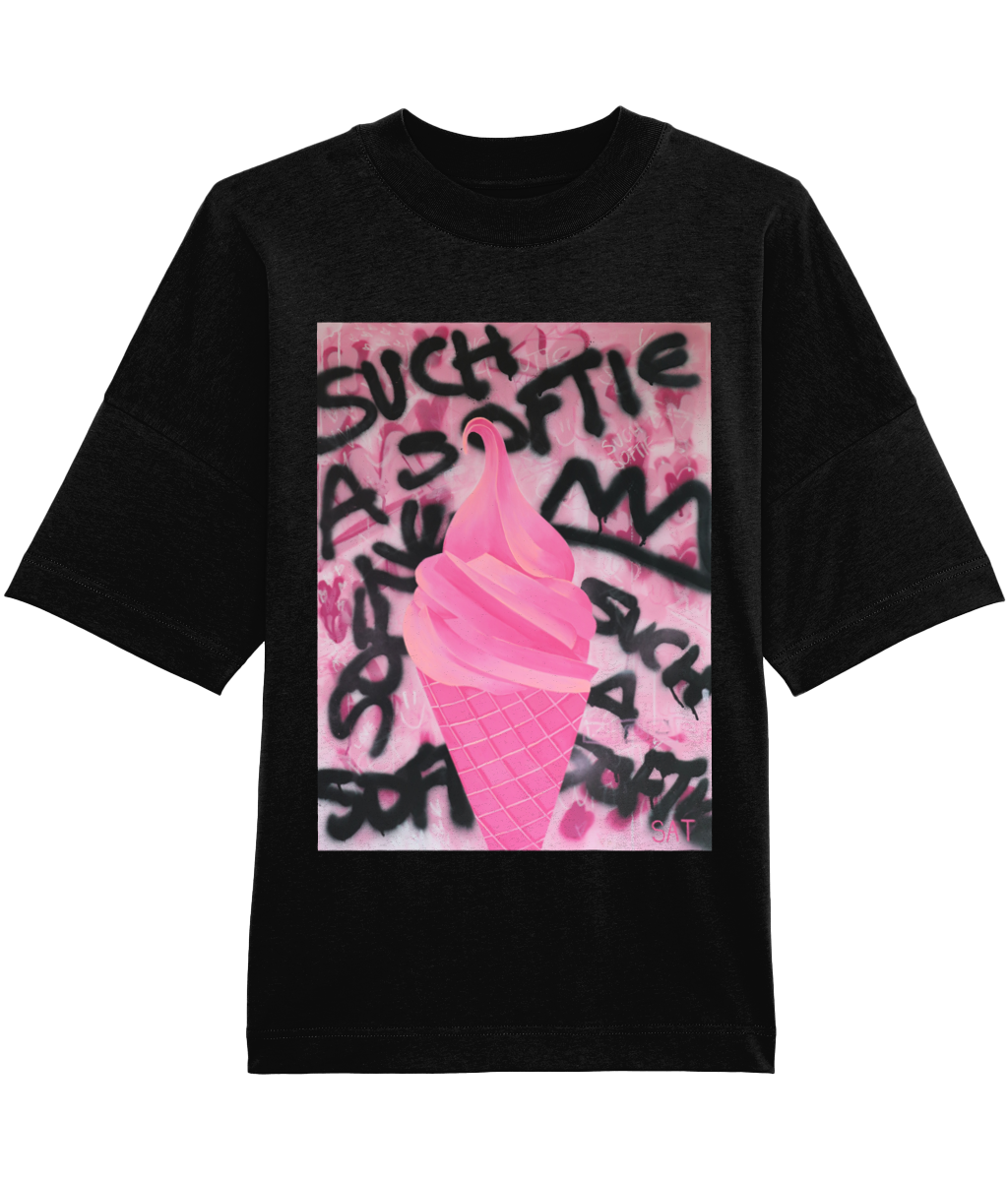 'Such A Softie' Pink Ice Cream Black T-Shirt By Steph Tripolitaki