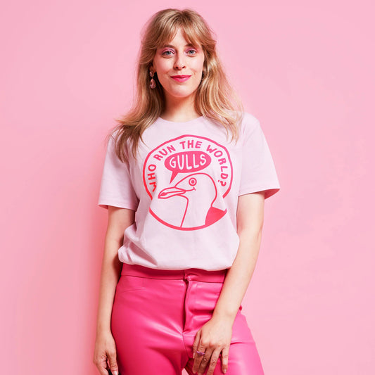 Who run the World, Gulls! Pink unisex T-shirt by Hello Dodo