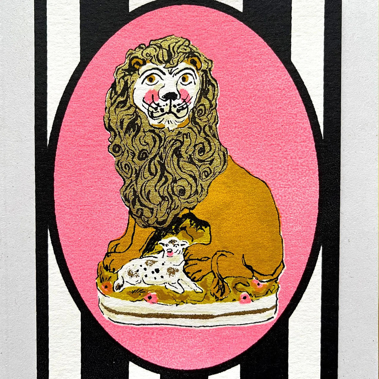'Staffordshire Lamb & Lion' Screenprinted Card By Sarah Targett