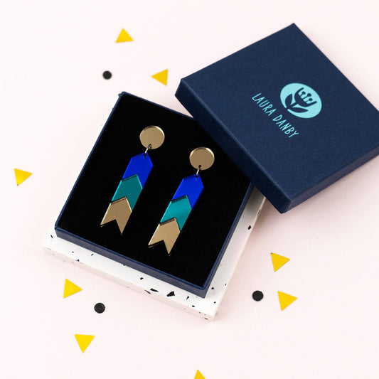 Teal & Blue Chevron Arrow Earrings by Laura Danby