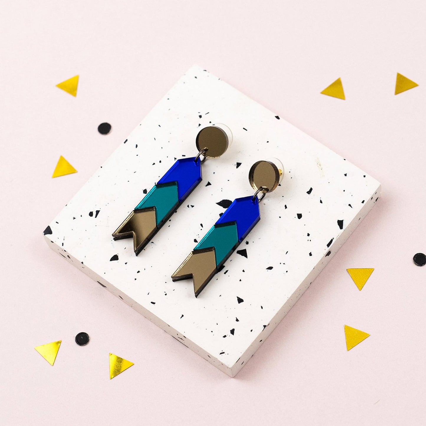 Teal & Blue Chevron Arrow Earrings by Laura Danby