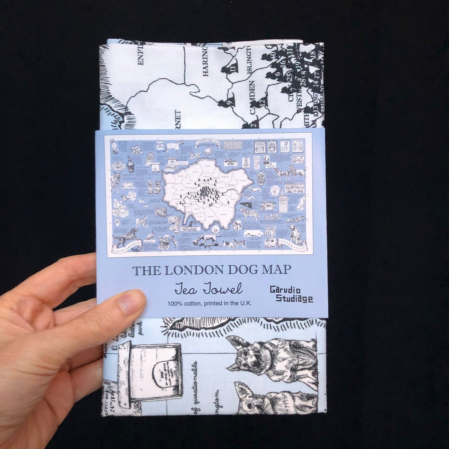 London Dog Map Tea Towel by Garudio