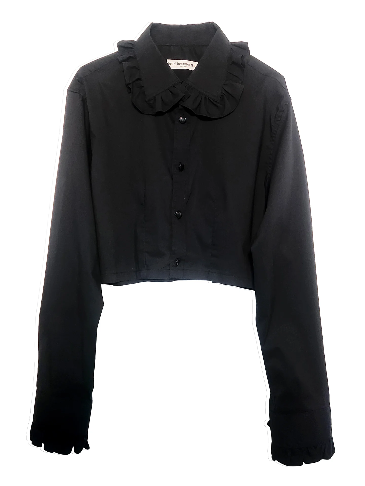 Premonition Black Cropped Shirt with Ruffle Collar and Sleeves by Odd Janko