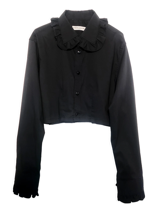 Premonition Black Cropped Shirt with Ruffle Collar and Sleeves by Odd Janko