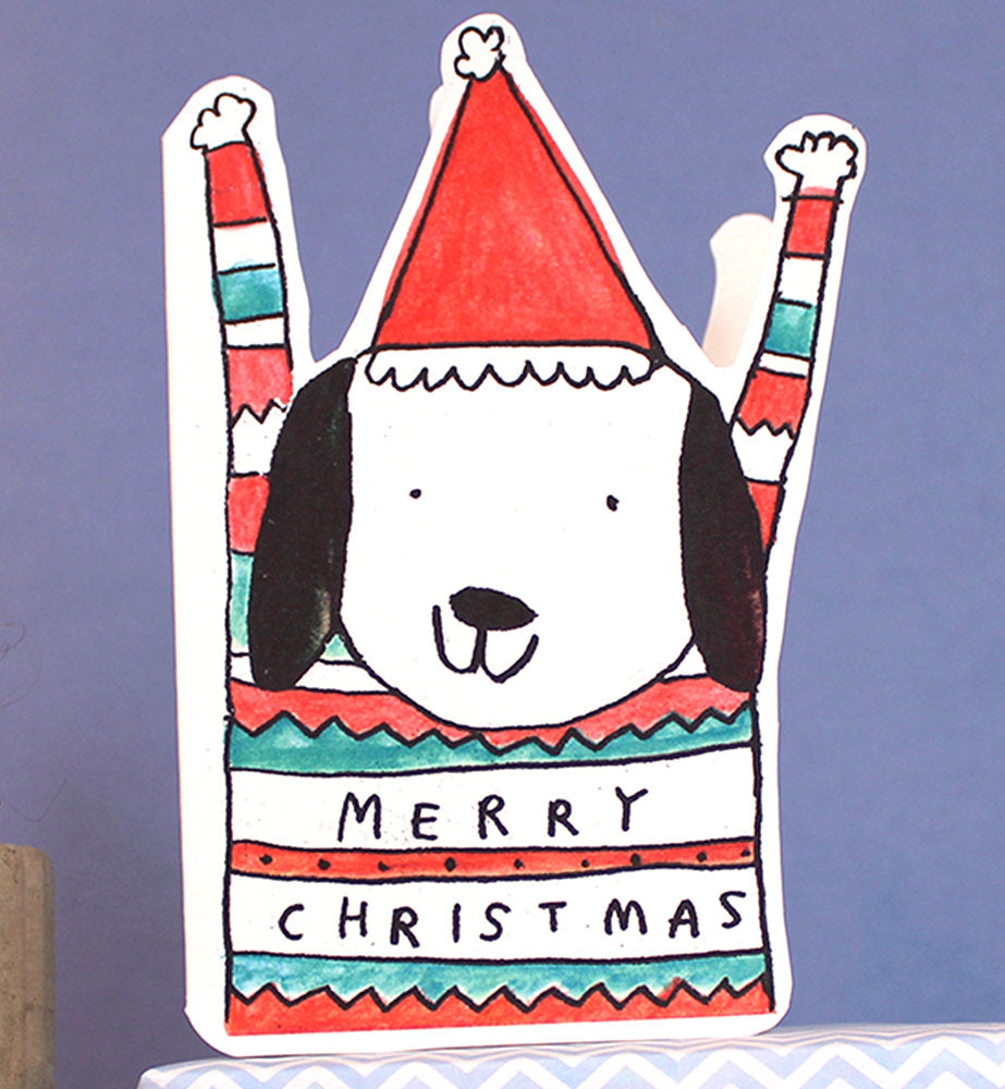 CUT-OUT CHRISTMAS JUMPER DOG Greeting Card by Laura Skilbeck