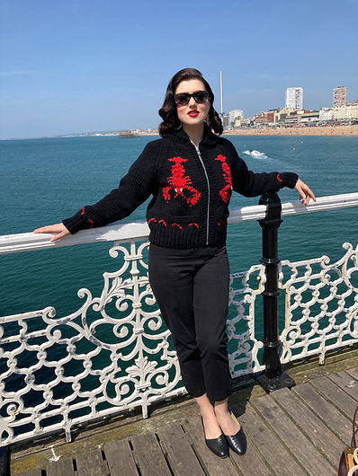 Lobster Chunky Black Handknit Cardigan by Bucko