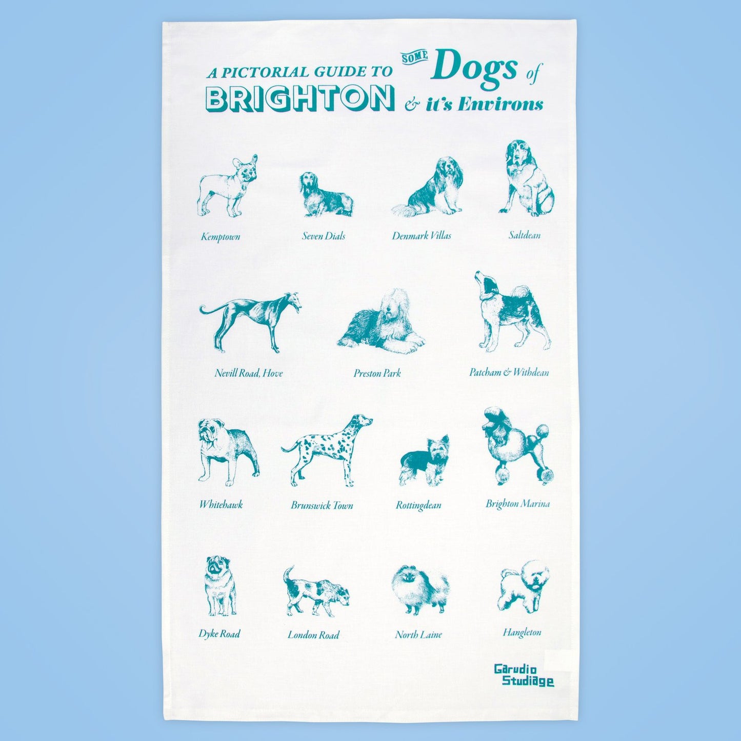 Dogs of Brighton tea towel by Garudio