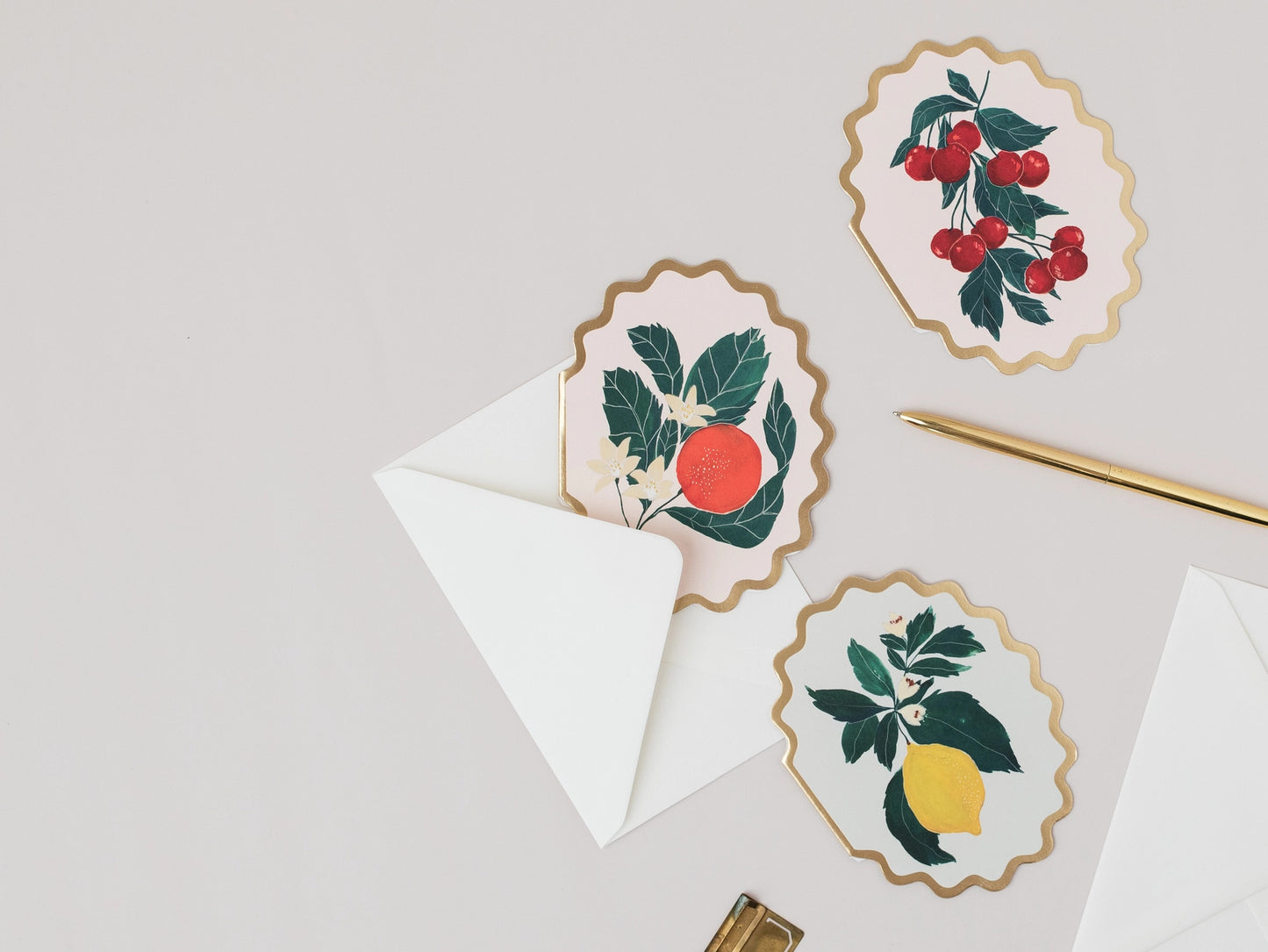 Cherries Botanical Fruit Scallop Die Cut Card By Katie Housley