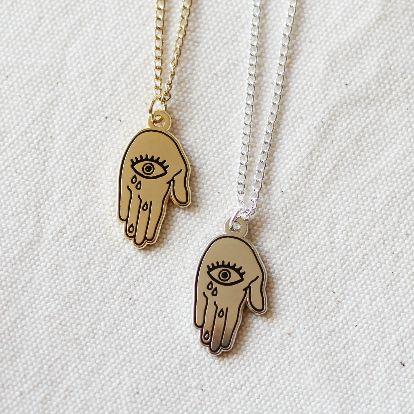 Hamsa Hand Open Eye Charm Necklace - Gold / Silver by Cousins Collective