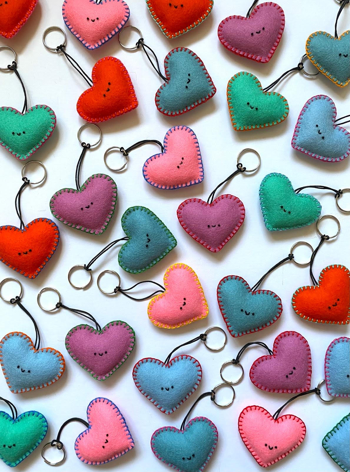 Multicolour Felt Keychain Hearts by Little Flint