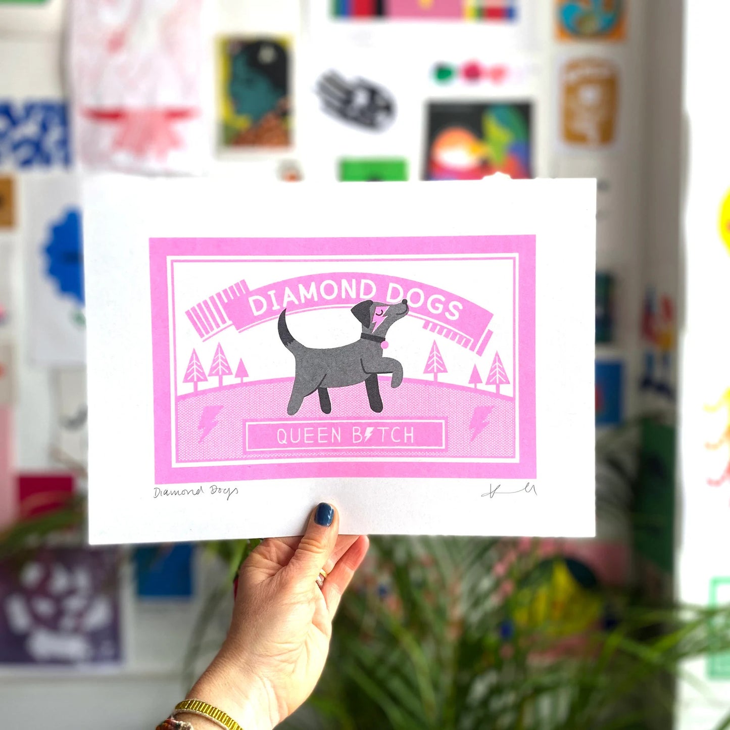 Diamond Dog Screen Print A4 by Kate Maxwell Studio