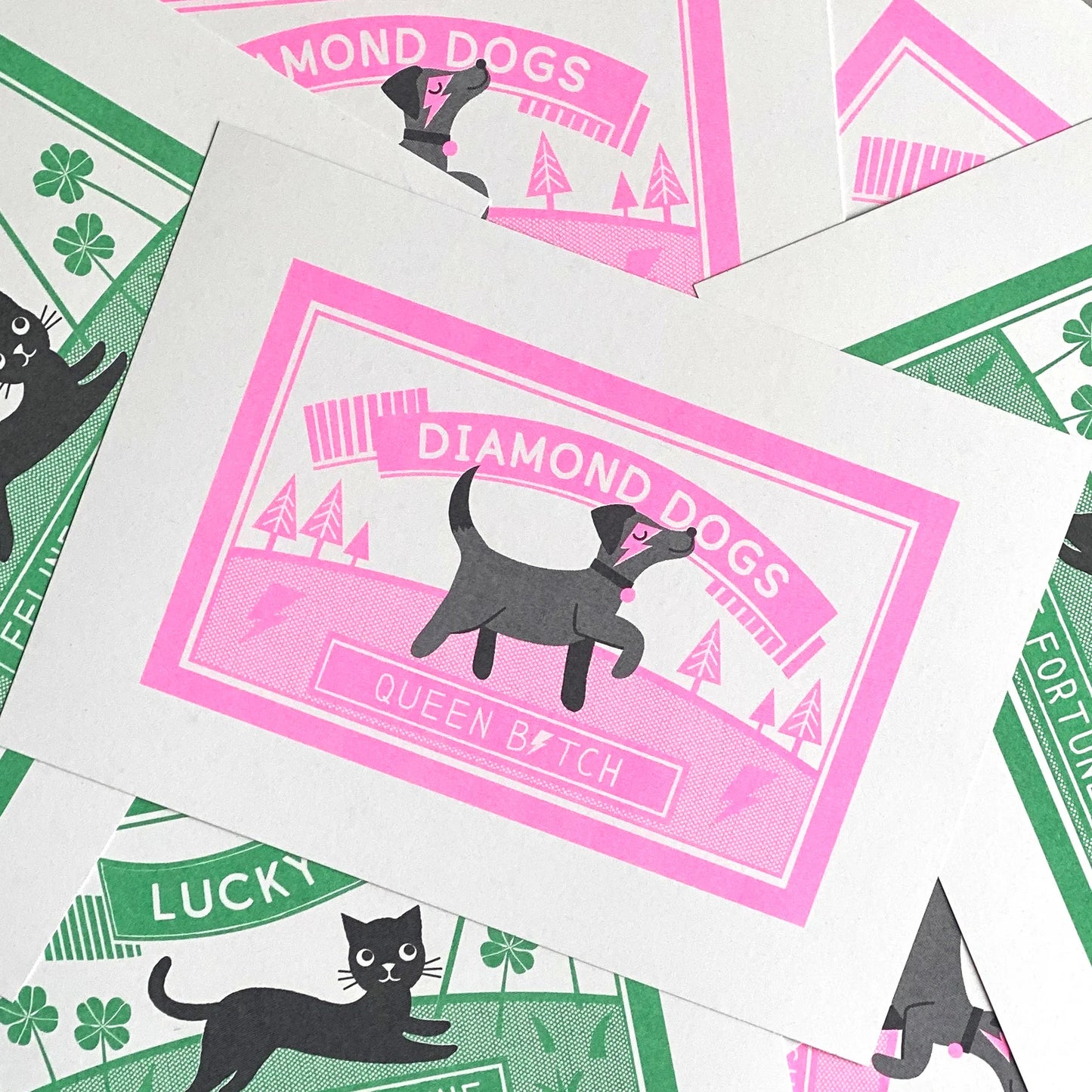 Diamond Dog Screen Print A4 by Kate Maxwell Studio
