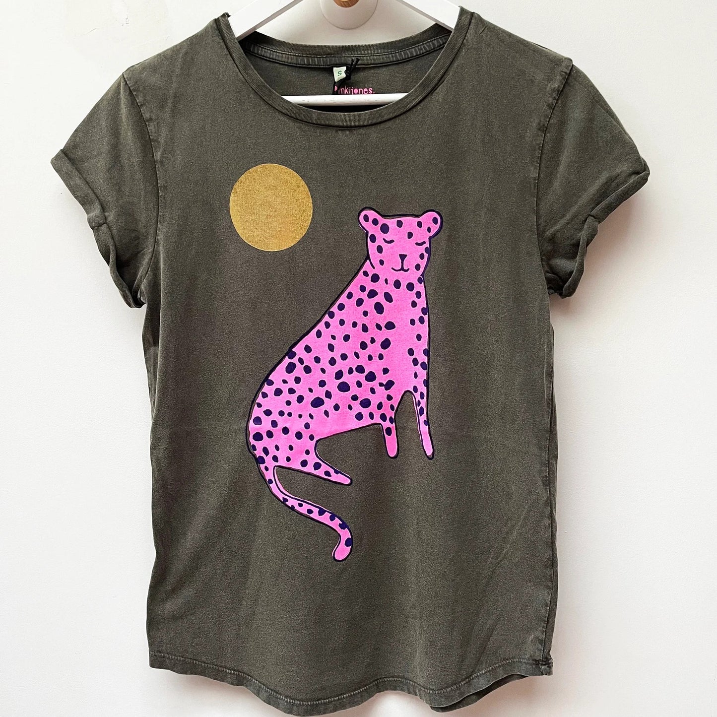 Pink Leopard and moon T-shirt by Pinkijones