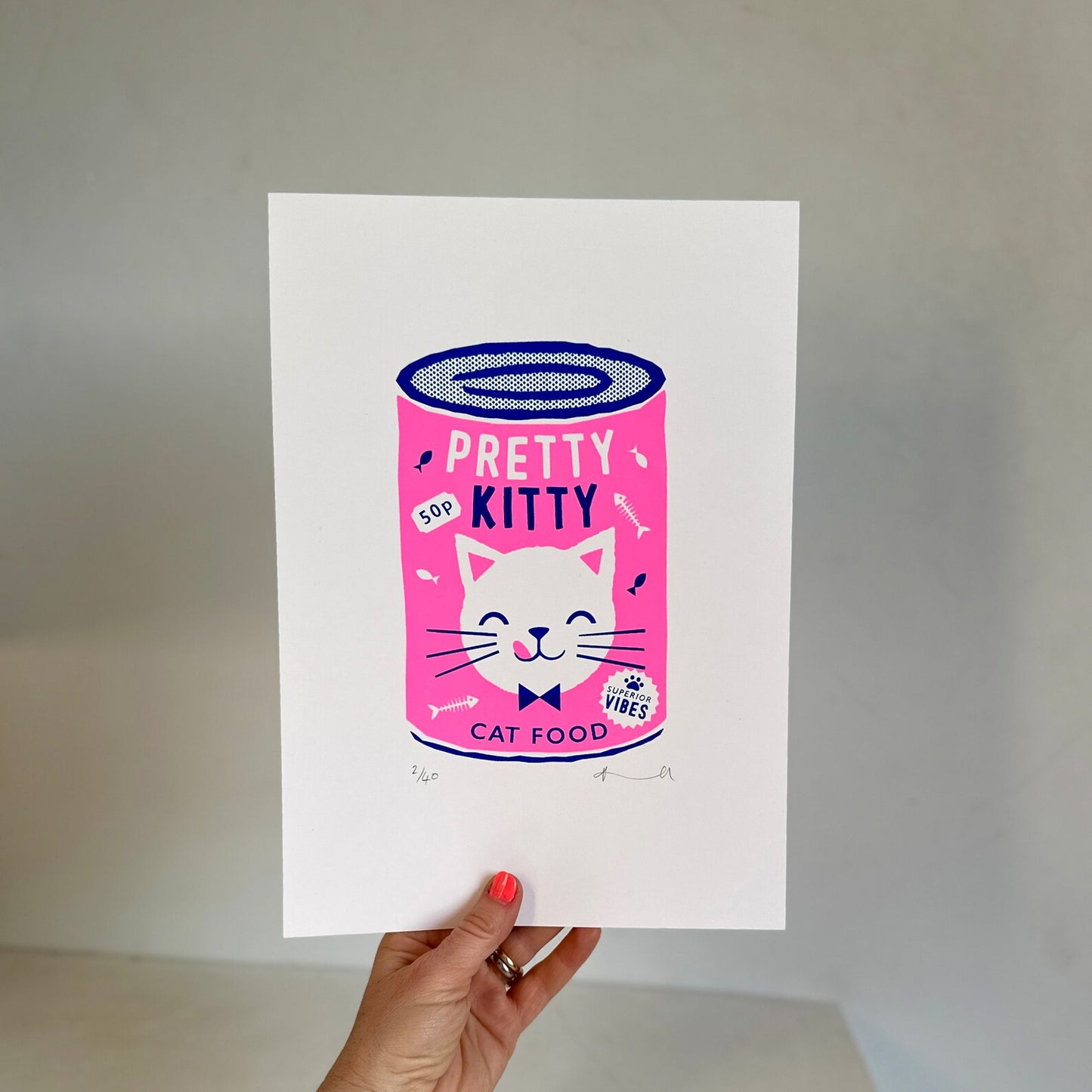 Neon Kitty Signed Limited Edition Screen Print A4 by Kate Maxwell Studio