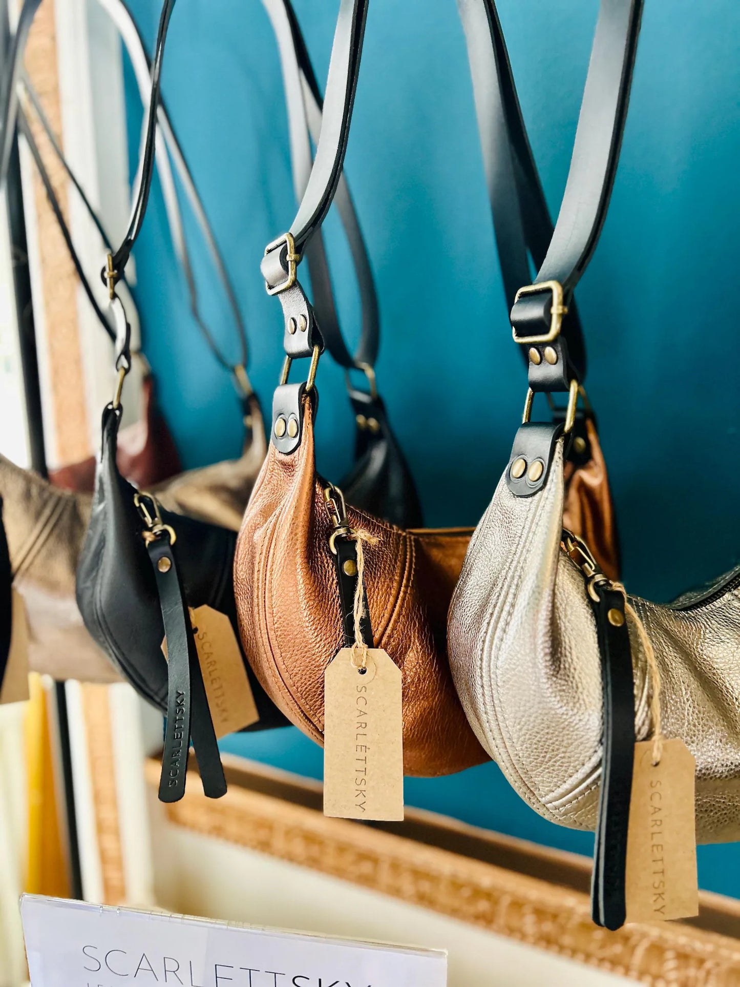 Small Leather Crescent Bag With Adjustable Strap and Zip by ScarlettSky