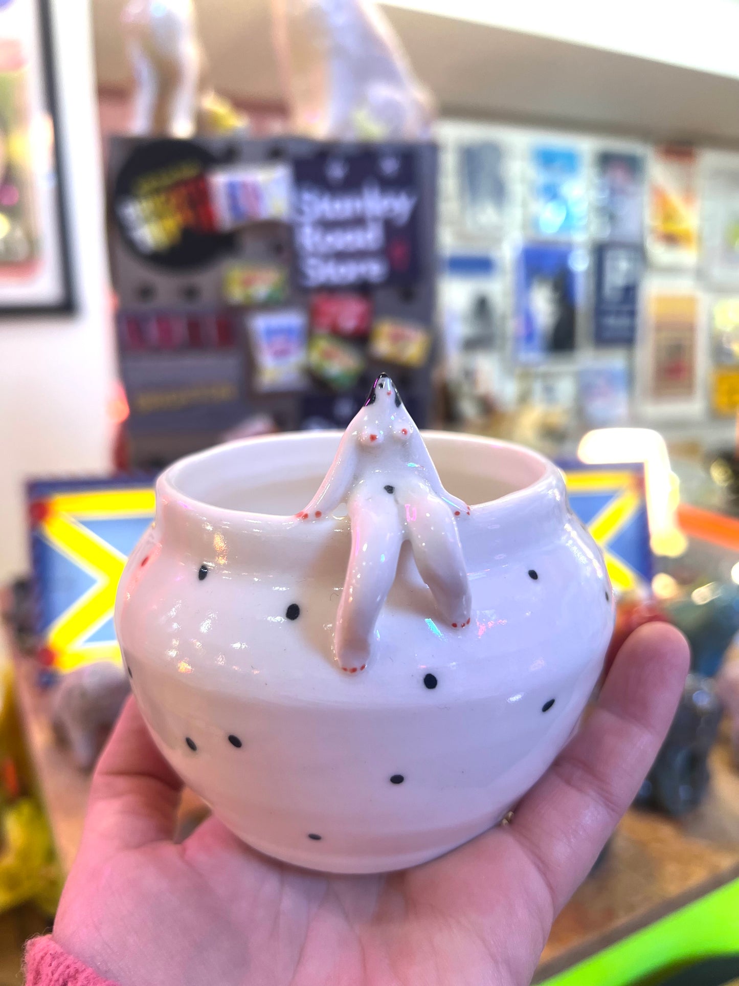 Little polkadot dish with tiny lady by REBECCA EDELMANN